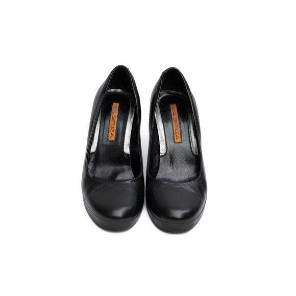 Via Spiga Platform Heels Women’s 6 Black Leather Pumps Made in Italy Career Goth - Picture 2 of 11